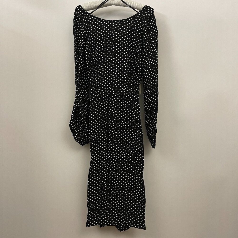 Anthropologie Agatha Midi Dress Polka Dot Long Sleeve Sz 2 Black White New $180